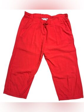 Jams World Solid Beach Pants - Bright Red Cropped Drawstring Pants Size L